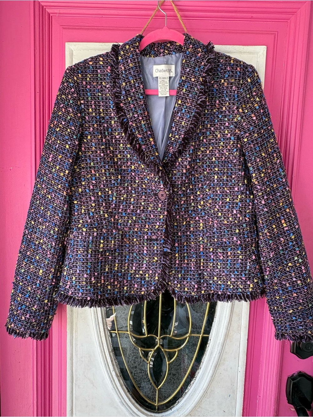 Chadwicks Purple Tweed Fringe-Trim Blazer